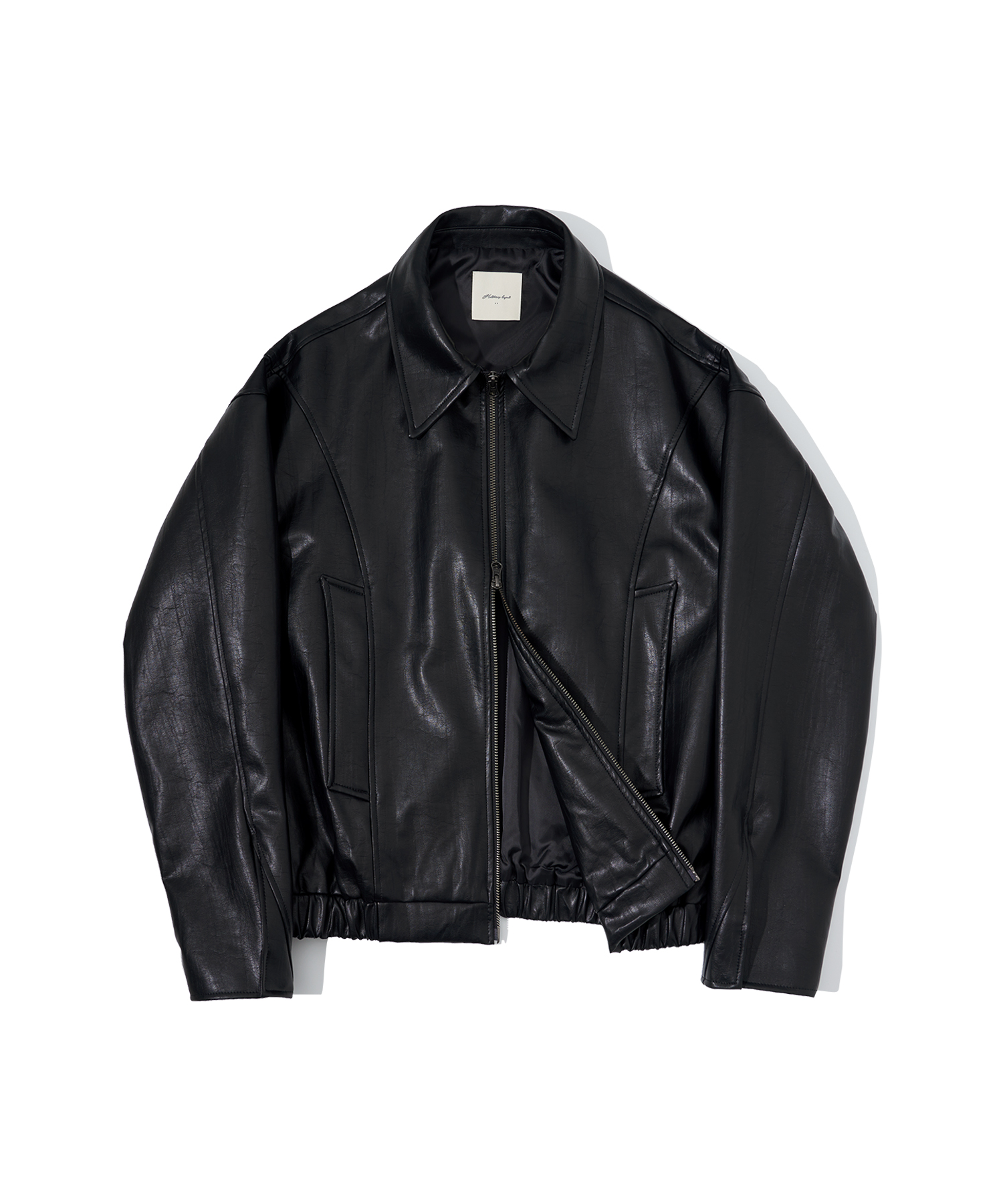 O30002 Vegan leather curved jacket