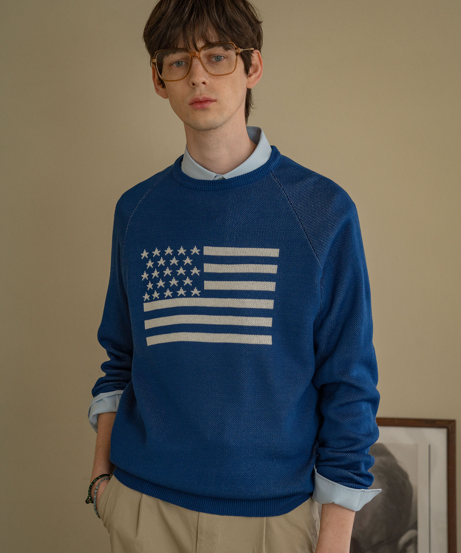 KN-28 American flag sweater_Summer blue