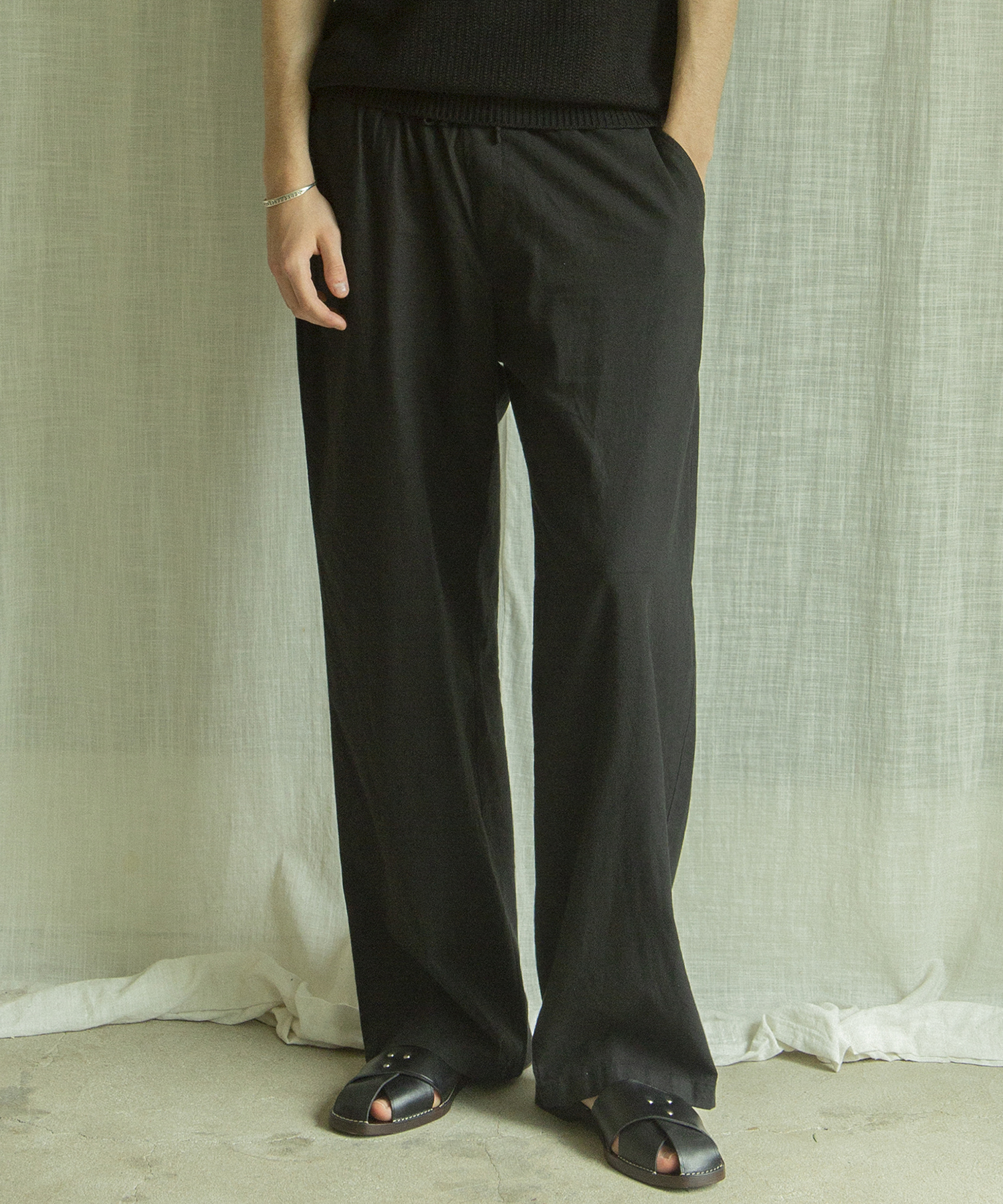 CP-801 Linen long wide pants_Black