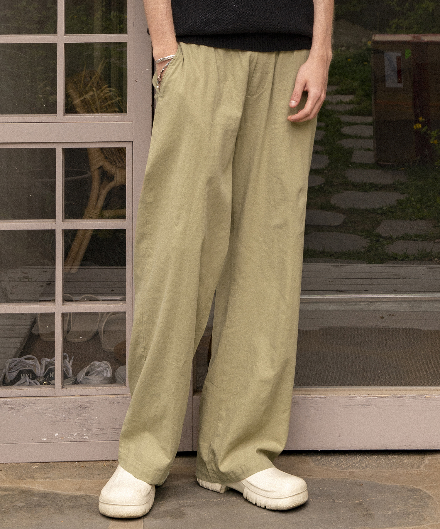 CP-801 Linen long wide pants_Dark beige